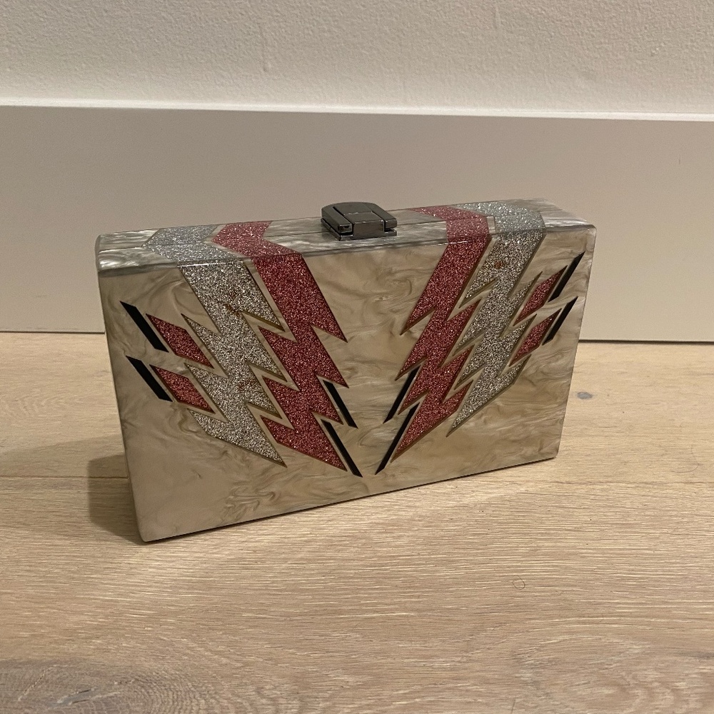 Zara Clutch Glitter Confetti Lightning Pattern Rectangle Pearl Acrylic Box